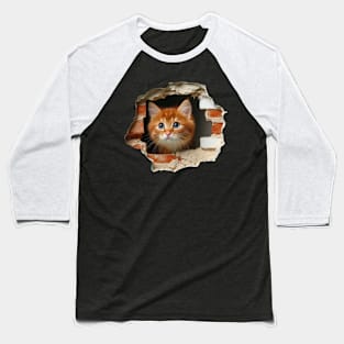Sweet cat poking its head out from a wall opening Baseball T-Shirt